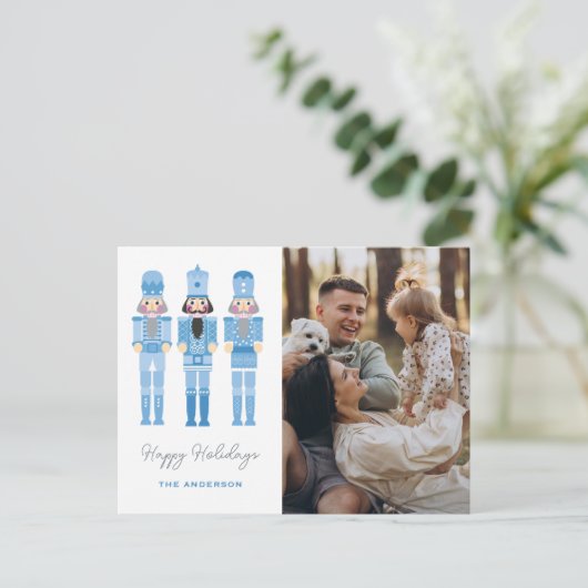 BLAUWE NOTENKRAKERS MET FOTO KERSTBERICHTEN BRIEFKAART (Staand voorkant)