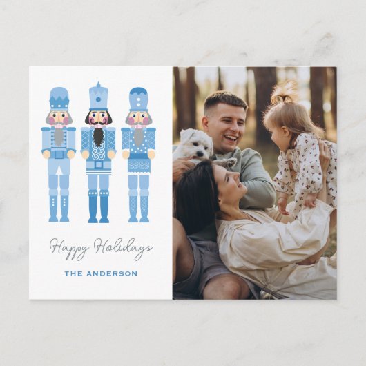 BLAUWE NOTENKRAKERS MET FOTO KERSTBERICHTEN BRIEFKAART (Voorkant)