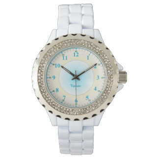 Blauwe Nummers Witte Rhinestone Dames horloge