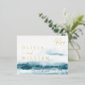 Blauwe Oceaaan Bruiloft RSVP Folie Postkaart Folie Uitnodiging Briefkaart (Staand Voorkant)