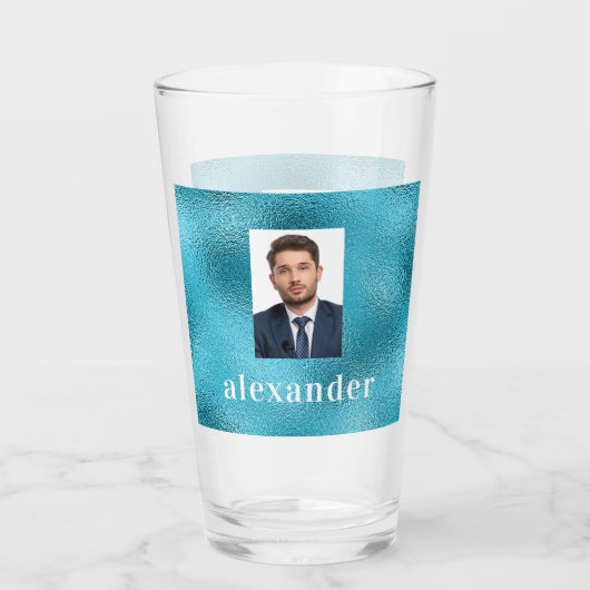 Blauwe oceaan aangepaste foto monogram glas (Achterkant)