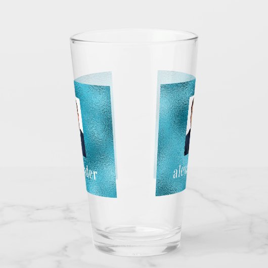 Blauwe oceaan aangepaste foto monogram glas (Links)