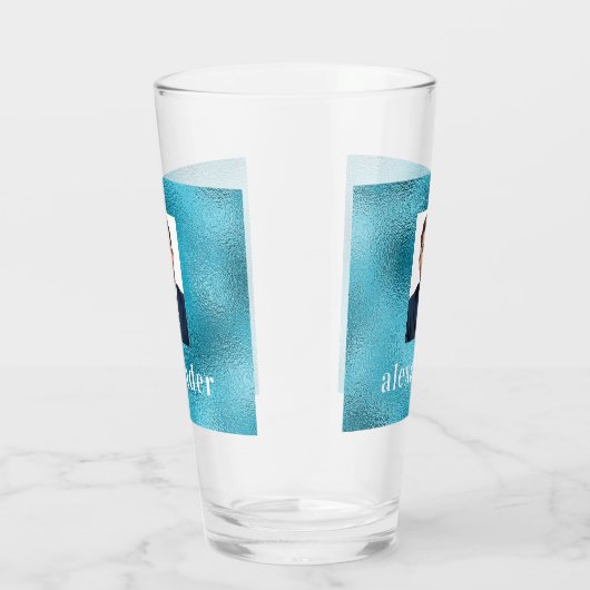 Blauwe oceaan aangepaste foto monogram glas (Rechts)
