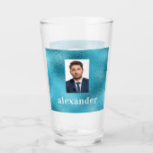 Blauwe oceaan aangepaste foto monogram glas (Voorkant)