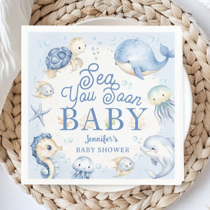 Blauwe Oceaan Baby Shower Jongen Sea You Soon Papi Servet