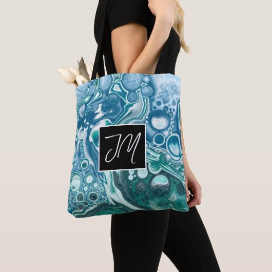 Blauwe oceaan blauïde kunst tote bag (Dichtbij)