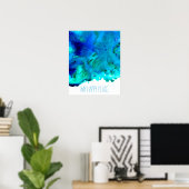 Blauwe oceaan blij plaats citaat waterverf kunst poster (Thuiskantoor)