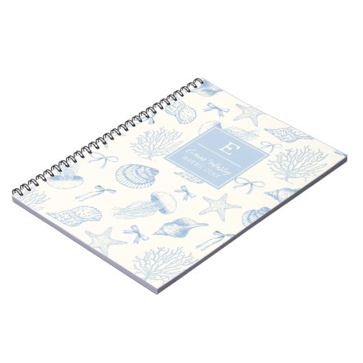Blauwe  Oceaan bogen Monogrammed girly Notitieboek (Linkerzijde)