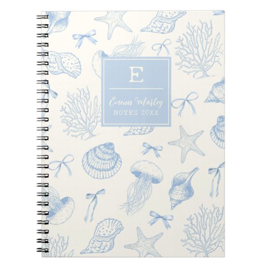 Blauwe  Oceaan bogen Monogrammed girly Notitieboek (Voorkant)