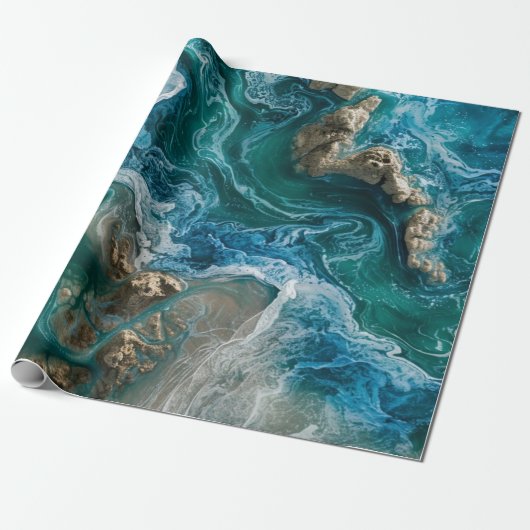 Blauwe Oceaan Cadeaupapier (Uitgerold)