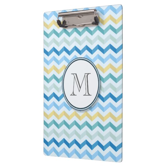 Blauwe Oceaan Chevron Stripes w/ Round Monogram Klembord (Links)