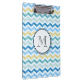 Blauwe Oceaan Chevron Stripes w/ Round Monogram Klembord (Rechts)