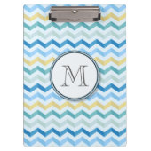 Blauwe Oceaan Chevron Stripes w/ Round Monogram Klembord (Voorkant)
