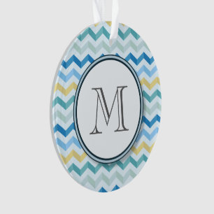 Blauwe Oceaan Chevron Stripes w/ Round Monogram Ornament