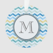 Blauwe Oceaan Chevron Stripes w/ Round Monogram Ornament (voorkant)