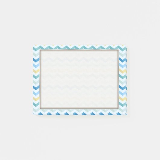 Blauwe Oceaan Chevron Stripes w/ Round Monogram Post-it® Notes (Voorkant)