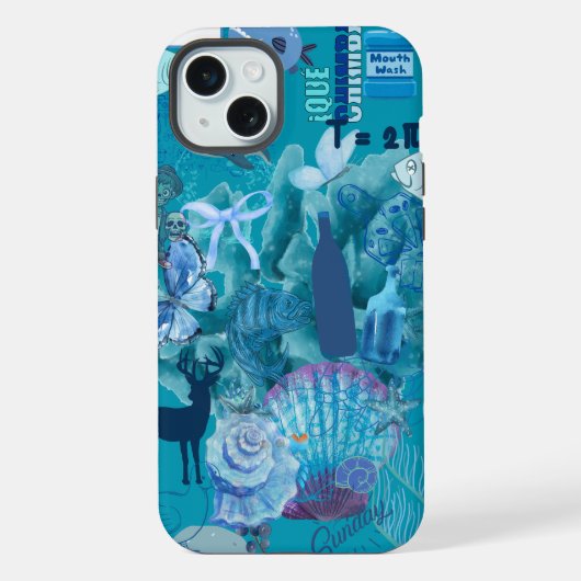 Blauwe Oceaan Collage Hoestebehuizing iPhone Hoesje (Achterkant)