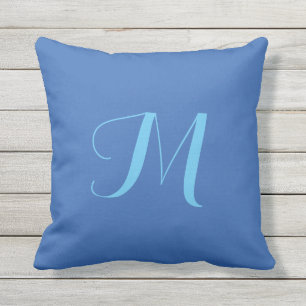 Blauwe Oceaan Effen Kleur Monogram Buitenkussen