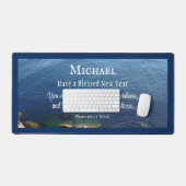 Blauwe Oceaan gezegend Nieuwjaar Christelijk Bijbe Bureaumat (Keyboard & Muis)