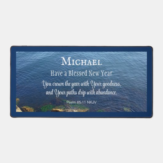 Blauwe Oceaan gezegend Nieuwjaar Christelijk Bijbe Bureaumat (Voorkant)