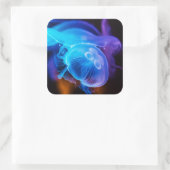 Blauwe oceaan gloeiende kwal vierkante sticker (Tas)