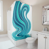 Blauwe Oceaan Golf Showergordijn – Moderne Badkame Douchegordijn (In situ)