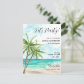 Blauwe oceaan golf strand kokosnoot boom Uitnodigi Kaart (Staand voorkant)