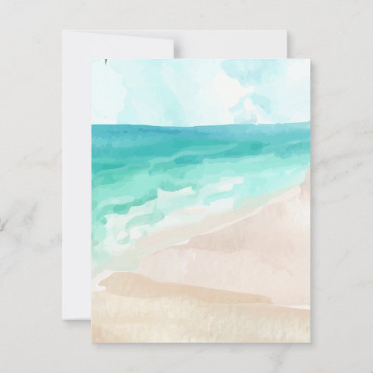 Blauwe oceaan golf strand kokosnoot boom Uitnodigi Kaart (Achterkant)