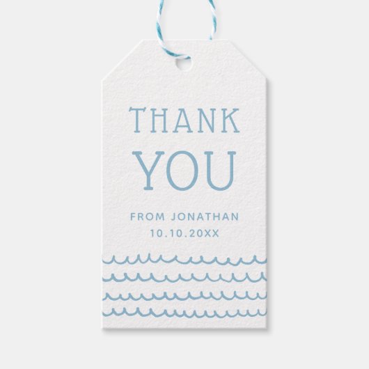 Blauwe Oceaan Golven | Bedankt voor de verjaardag  Cadeaulabel (Voorkant)