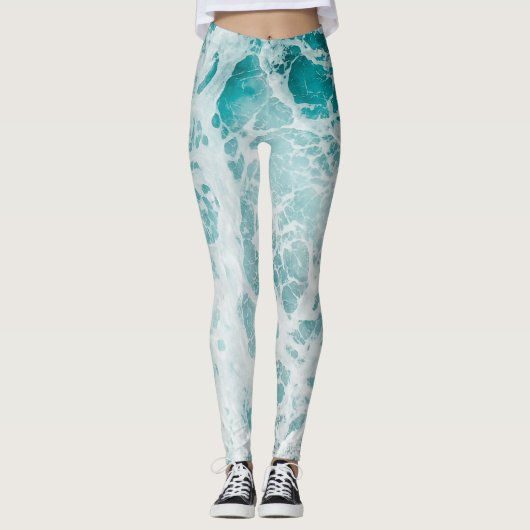 Blauwe Oceaan Golven Leggings (Voorkant)