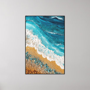 Blauwe oceaan golven met kiezelstrand – Abstracte Canvas Afdruk