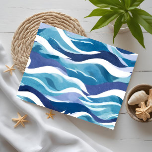 Blauwe Oceaan Golven   Modern Minimalistisch Aquar Briefkaart