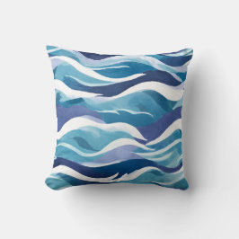 Blauwe Oceaan Golven | Modern Minimalistisch Aquar Kussen