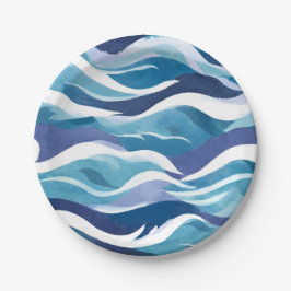 Blauwe Oceaan Golven | Modern Minimalistisch Aquar Papieren Bordje