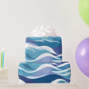 Blauwe Oceaan Golven Modern Sober Waterverf Cadeaupapier