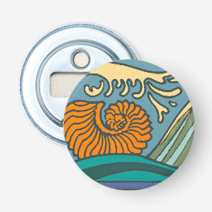 Blauwe Oceaan Golven Nautilus Schelp Art Nouveau Button Flesopener