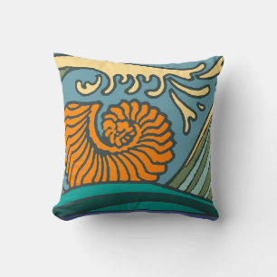 Blauwe Oceaan Golven Nautilus Schelp Art Nouveau Kussen