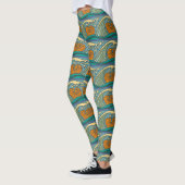 Blauwe Oceaan Golven Nautilus Schelp Patroon Nouve Leggings (Links)