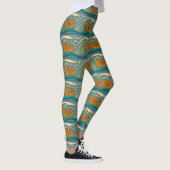 Blauwe Oceaan Golven Nautilus Schelp Patroon Nouve Leggings (Rechts)