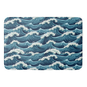 Blauwe Oceaan golven patroon Badmat