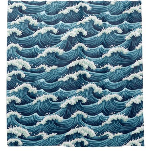 Blauwe Oceaan golven patroon Douchegordijn (Voorkant)