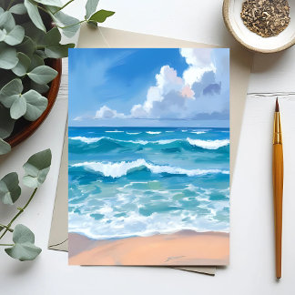 Blauwe Oceaan Golven | Strand Zee Aquarel Briefkaart