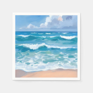 Blauwe Oceaan Golven   Strand Zee Aquarel  Servet