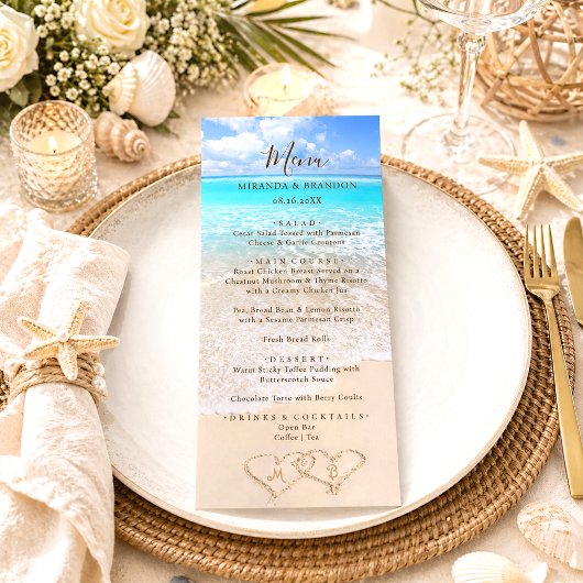 Blauwe Oceaan Golven Tropisch Strand Trouwmenu Kaa Menu