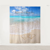 Blauwe oceaan golven tropische strand bruiloft ach wandkleed (Voorkant)