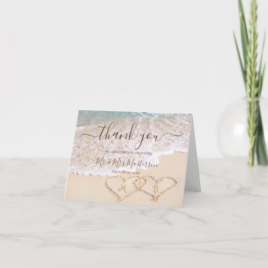 Blauwe oceaan golven tropische strand bruiloft bedankkaart (Voorkant)