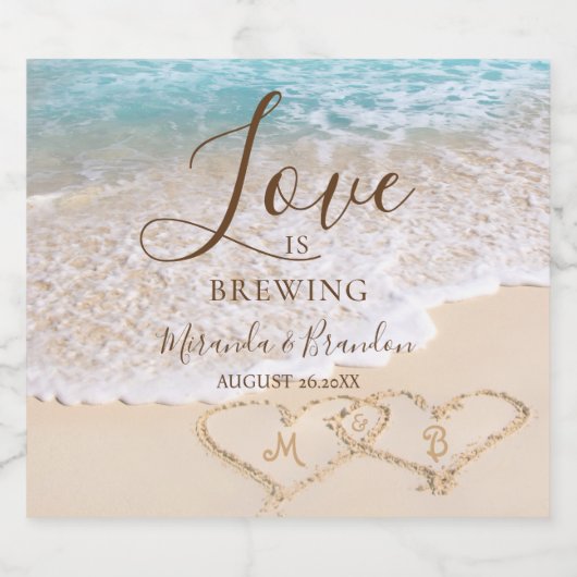 Blauwe oceaan golven tropische strand bruiloft bier etiket (Enkel label)