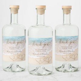 Blauwe oceaan golven tropische strand bruiloft likeurfles etiket