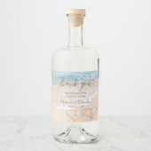 Blauwe oceaan golven tropische strand bruiloft likeurfles etiket (Voorkant)
