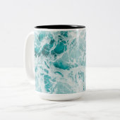 Blauwe Oceaan golven Tweekleurige Koffiemok (Voorkant links)